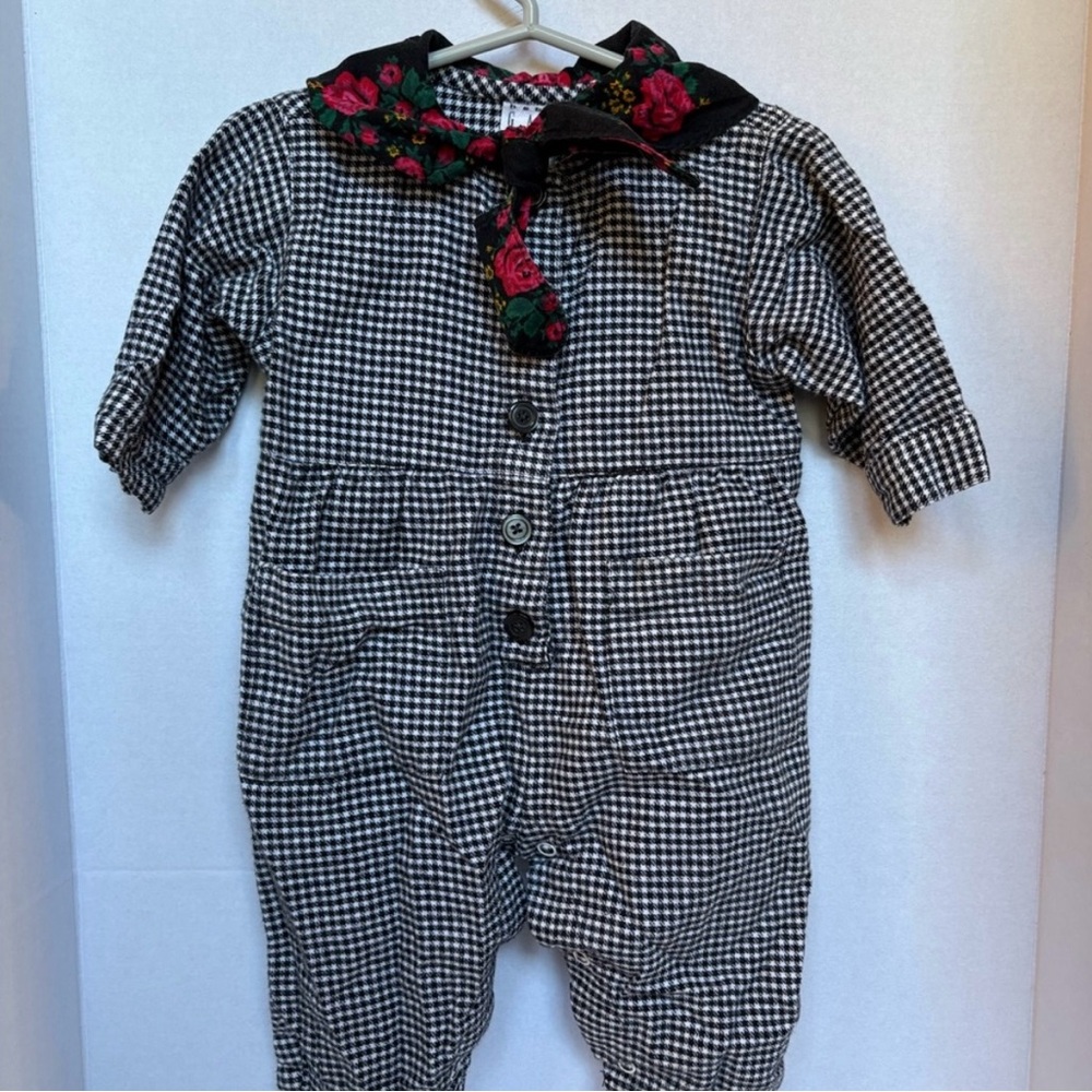Vintage Baby Gap Houndstooth Floral Collar Romper 3-6M